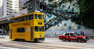 Historic Hong Kong Tram on city streets